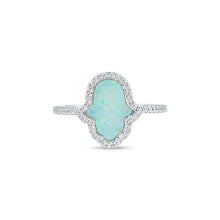 Load image into Gallery viewer, Sterling Silver Rhodium Plated Hamsa Opal CZ Ring