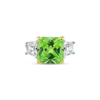 Sterling Silver Rhodium Plated Past Present Future Green CZ Ring,10mm
