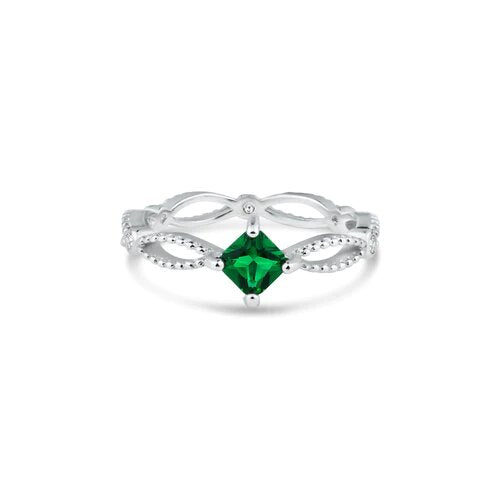 Sterling Silver Rhodium Plated Marquise Green CZ Ring