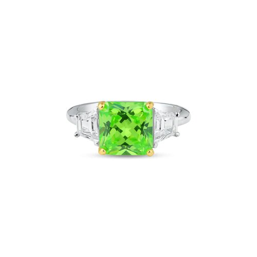 Sterling Silver Rhodium Plated Green TopazCZ Ring
