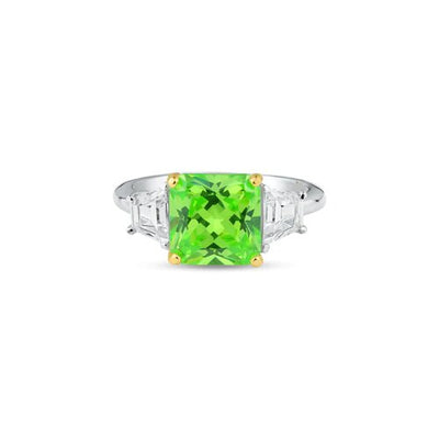 Sterling Silver Rhodium Plated Green TopazCZ Ring