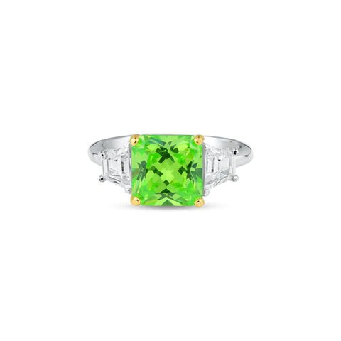 Sterling Silver Rhodium Plated Green TopazCZ Ring