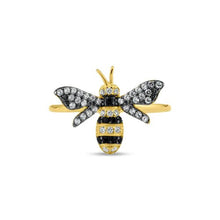 Load image into Gallery viewer, Sterling Silver Gold Plated Bee CZ Ring