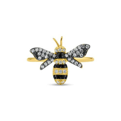 Sterling Silver Gold Plated Bee CZ Ring