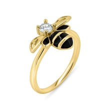 Load image into Gallery viewer, Sterling Silver Gold Plated Bee Clear CZ Ring