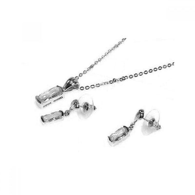 Sterling Silver Rhodium Plated Clear Baguette CZ Dangling Set