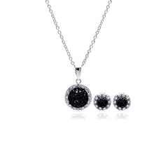 Load image into Gallery viewer, Sterling Silver Rhodium and Black Plated Clear And Black Round Circle CZ Set