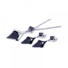 Load image into Gallery viewer, Sterling Silver Rhodium Plated Black Square Pointed CZ Dangling Set