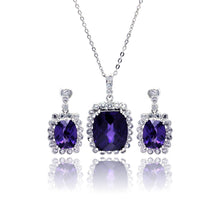 Load image into Gallery viewer, Sterling Silver Rhodium Plated Purple Rectangular CZ Dangling Stud Set