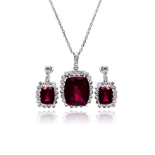 Load image into Gallery viewer, Sterling Silver Rhodium Plated Red Rectangular CZ Dangling Stud Set