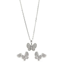 Load image into Gallery viewer, Sterling Silver Rhodium Plated Clear Butterfly CZ Set