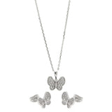 Sterling Silver Rhodium Plated Clear Butterfly CZ Set