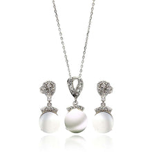 Load image into Gallery viewer, Sterling Silver Rhodium Plated Fresh Water Pearl Drop Clear CZ Hanging Set With CZ  Stones
