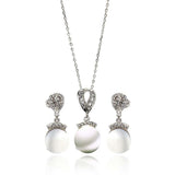 Sterling Silver Rhodium Plated Fresh Water Pearl Drop Clear CZ Hanging Set With CZ  Stones