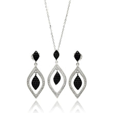 Load image into Gallery viewer, Sterling Silver Rhodium Plated Black And Clear Open Marquise Teardrop CZ Set