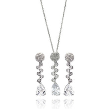 Load image into Gallery viewer, Sterling Silver Rhodium Plated Round and Teardrop Clear CZ Drop Set