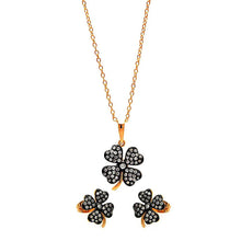 Load image into Gallery viewer, Sterling Silver Black Rhodium And Gold Plated Clear Mini Clover CZ Set