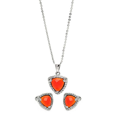 Sterling Silver Rhodium Plated Cushion Red Triangle CZ Set