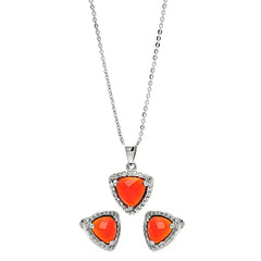Sterling Silver Rhodium Plated Cushion Red Triangle CZ Set