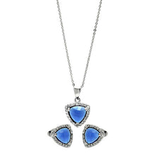 Load image into Gallery viewer, Sterling Silver Rhodium Plated Cushion Blue Triangle CZ Set