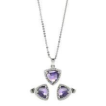 Load image into Gallery viewer, Sterling Silver Rhodium Plated Cushion Purple Triangle CZ Set