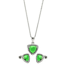 Load image into Gallery viewer, Sterling Silver Rhodium Plated Cushion Green Triangle CZ Set
