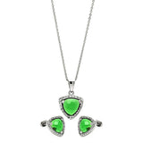 Sterling Silver Rhodium Plated Cushion Green Triangle CZ Set