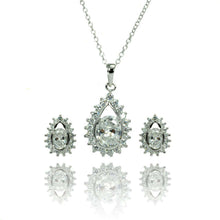 Load image into Gallery viewer, Sterling Silver Rhodium Plated Teardrop Cluster CZ Stud Matching Set
