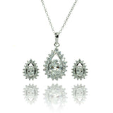 Sterling Silver Rhodium Plated Teardrop Cluster CZ Stud Matching Set