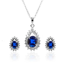 Load image into Gallery viewer, Sterling Silver Rhodium Plated Blue Teardrop Cluster CZ Stud Matching Set