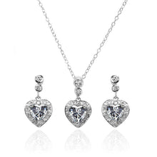 Load image into Gallery viewer, Sterling Silver Rhodium Plated Round and Heart Shaped CZ Set
