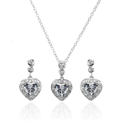 Sterling Silver Rhodium Plated Round and Heart Shaped CZ Set