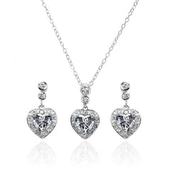 Sterling Silver Rhodium Plated Round and Heart Shaped CZ Set
