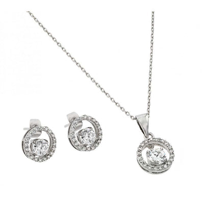 Sterling Silver Rhodium Plated Round Open Circle CZ Matching Set