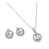 Sterling Silver Rhodium Plated Round Open Circle CZ Matching Set