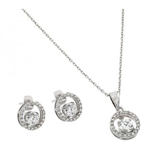 Sterling Silver Rhodium Plated Round Open Circle CZ Matching Set