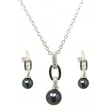 Load image into Gallery viewer, Sterling Silver Rhodium and Black Rhodium Plated Black Pearl Clear CZ Dangling Set