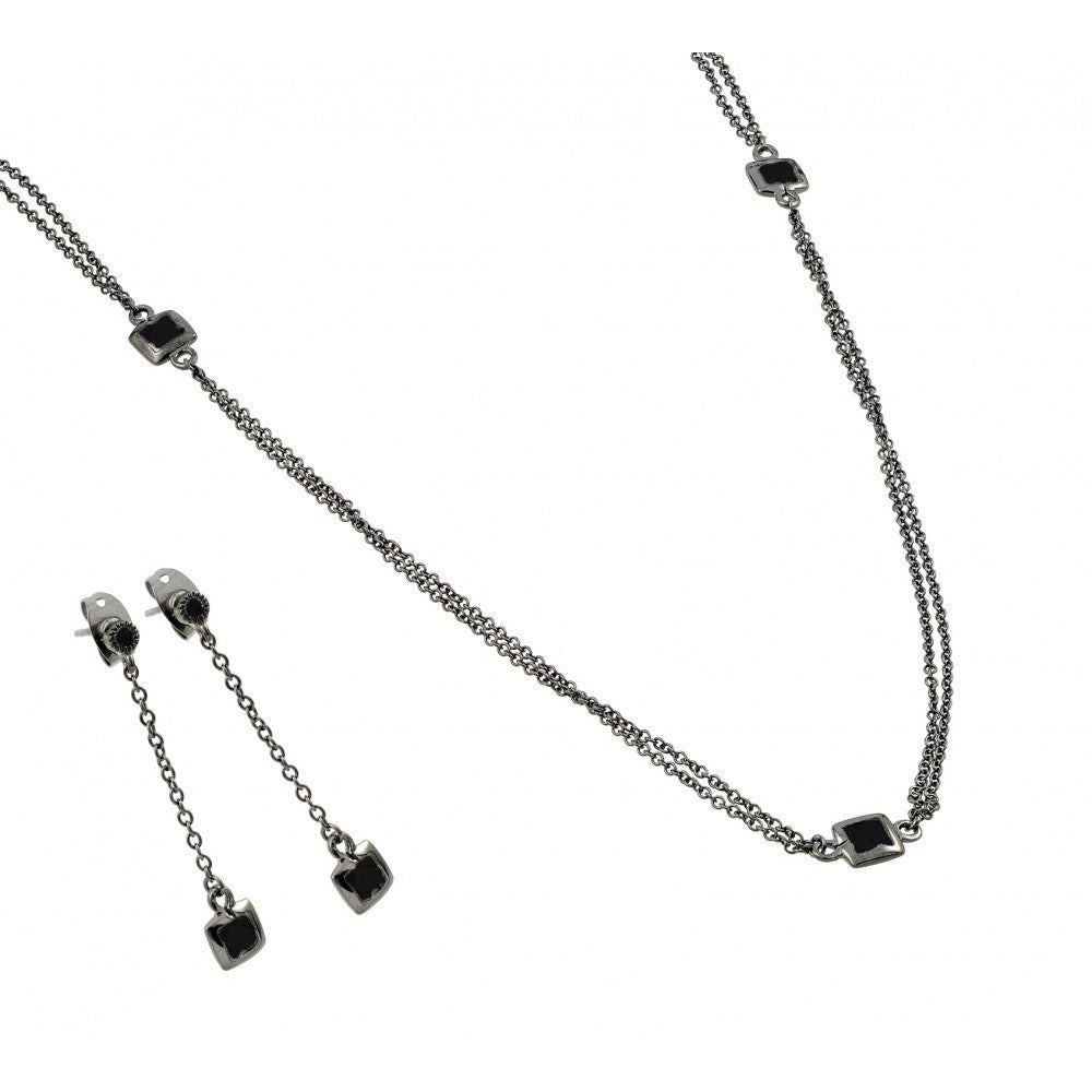 Sterling Silver Oxidized Rhodium Plated Black Multi Faceted CZ Dangling Set