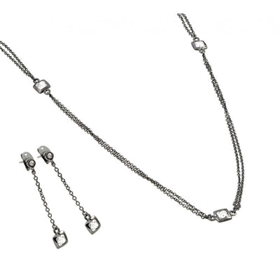 Sterling Silver Oxidized Rhodium Plated Multi Faceted White CZ Dangling Set