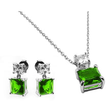 Load image into Gallery viewer, Sterling Silver Rhodium Plated Square Birthstone CZ Hanging Set-Aug