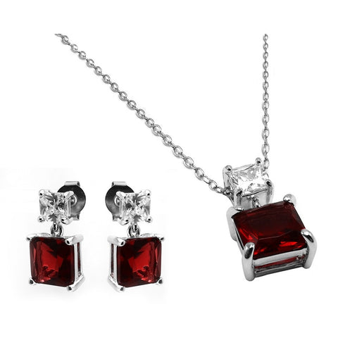 Sterling Silver Rhodium Plated Square Birthstone CZ Hanging Set-Jan