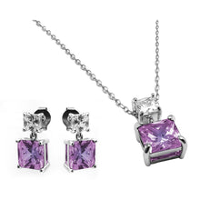 Load image into Gallery viewer, Sterling Silver Rhodium Plated Square Birthstone CZ Hanging Set-Jun