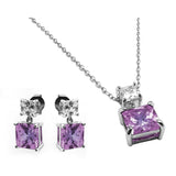 Sterling Silver Rhodium Plated Square Birthstone CZ Hanging Set-Jun