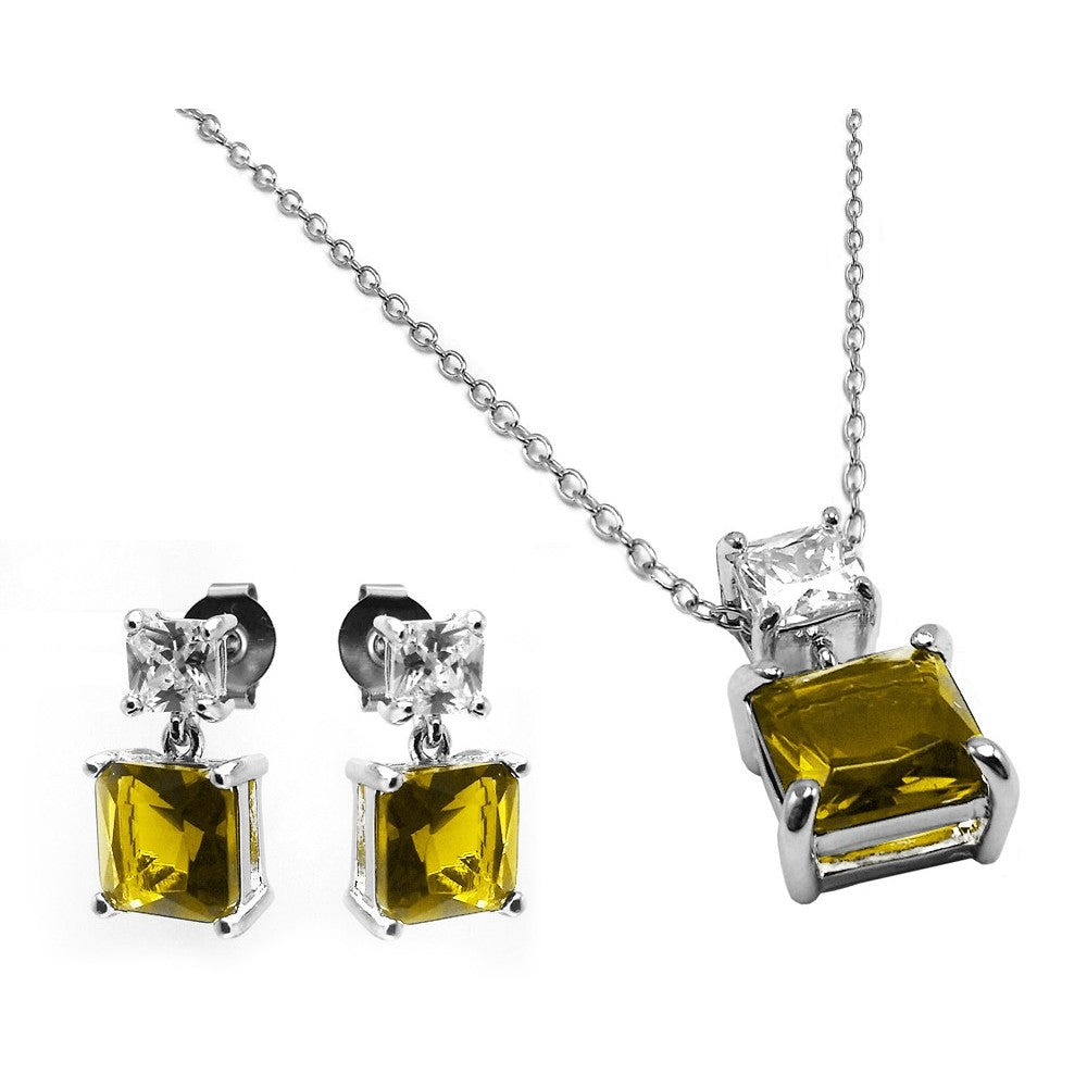 Sterling Silver Rhodium Plated Square Birthstone CZ Hanging Set-Nov