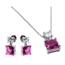 Load image into Gallery viewer, Sterling Silver Rhodium Plated Square Birthstone CZ Hanging Set-Oct