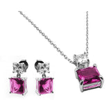 Sterling Silver Rhodium Plated Square Birthstone CZ Hanging Set-Oct