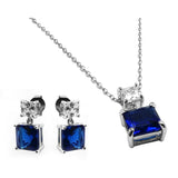 Sterling Silver Rhodium Plated Square Birthstone CZ Hanging Set-Sep