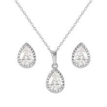 Load image into Gallery viewer, Sterling Silver Rhodium Plated Pear Birthstone Set-Apr