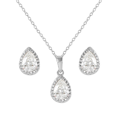 Sterling Silver Rhodium Plated Pear Birthstone Set-Apr
