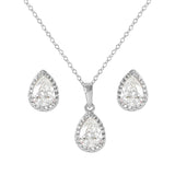 Sterling Silver Rhodium Plated Pear Birthstone Set-Apr